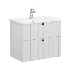 Vitra Root Groove 69430 Lavabo Dolabı, İki Çekmeceli, 80 Cm, Mat Açık Gri, Köşeli Lavabolu